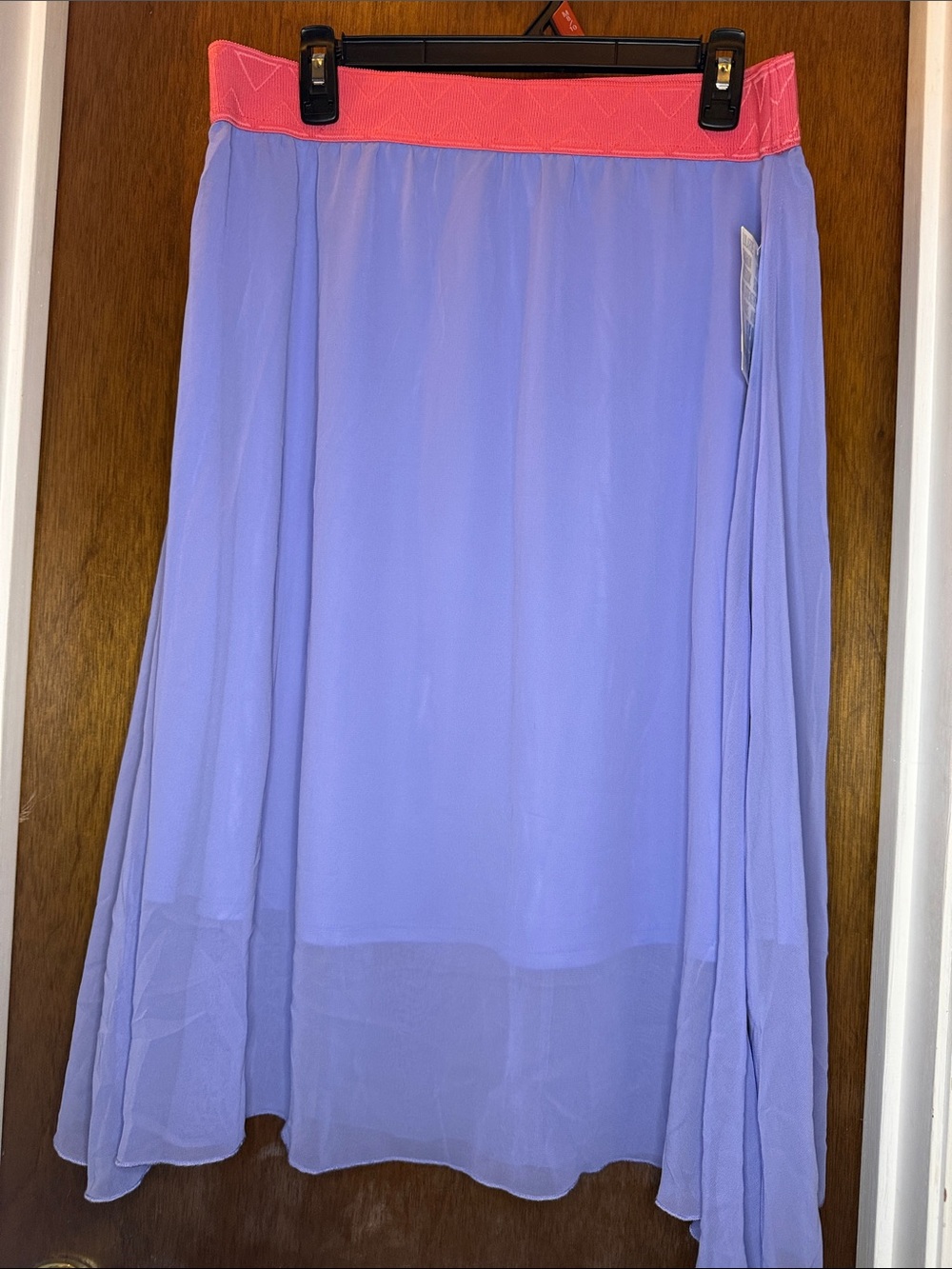 LuLaRoe Lavender Chiffon Skirt with Pink Waistband